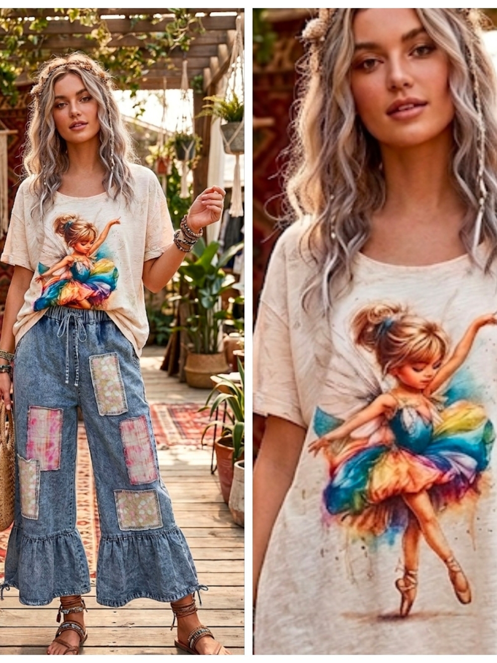 Boho Ballet Girl Short Sleeve Tee - Cream